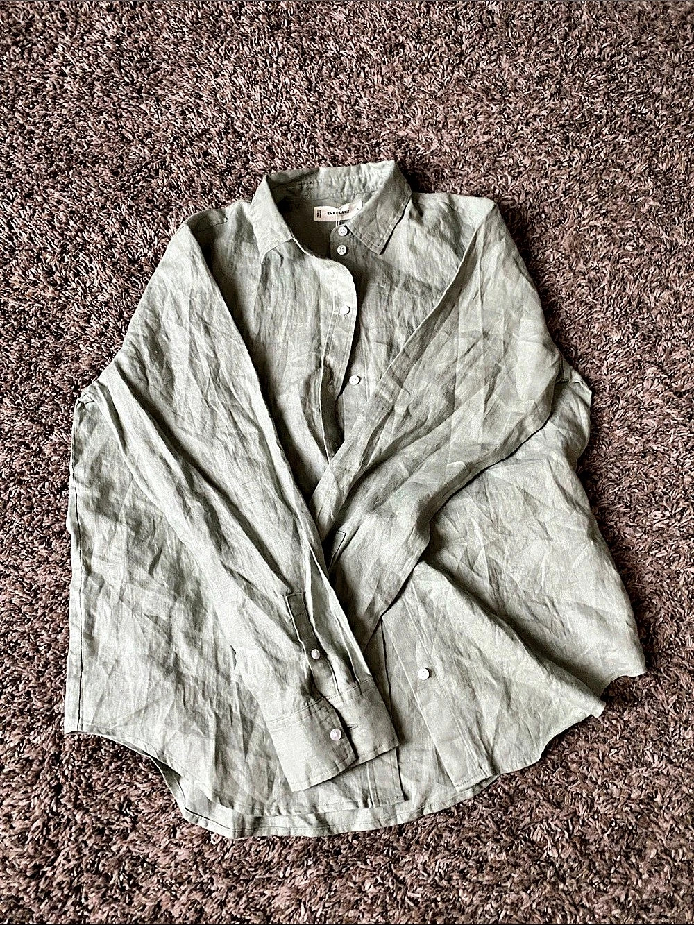 Everlane The Linen Relaxed Shirt Button Down Green Size 6 NWT